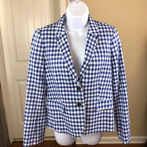 Jcrew Gingham Blazer Linen Blue Women’s SZ 10